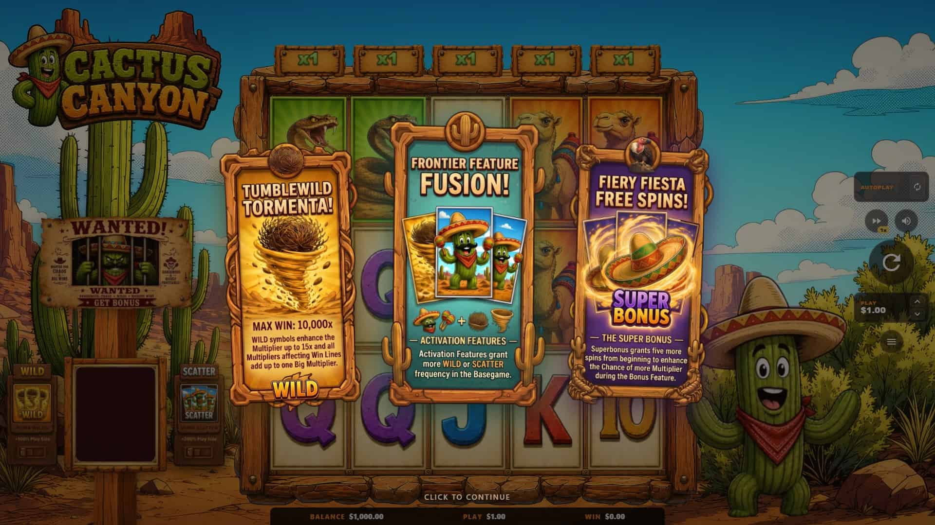 Cactus Canyon slot intro screen