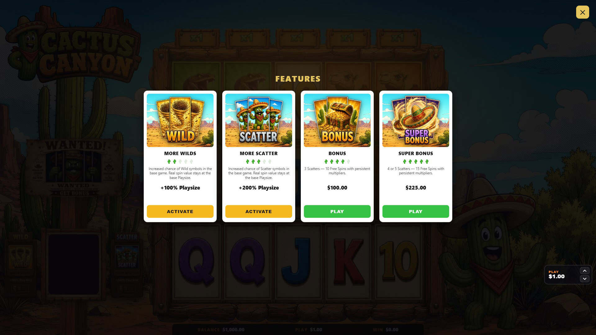 Cactus Canyon slot gameplay reels