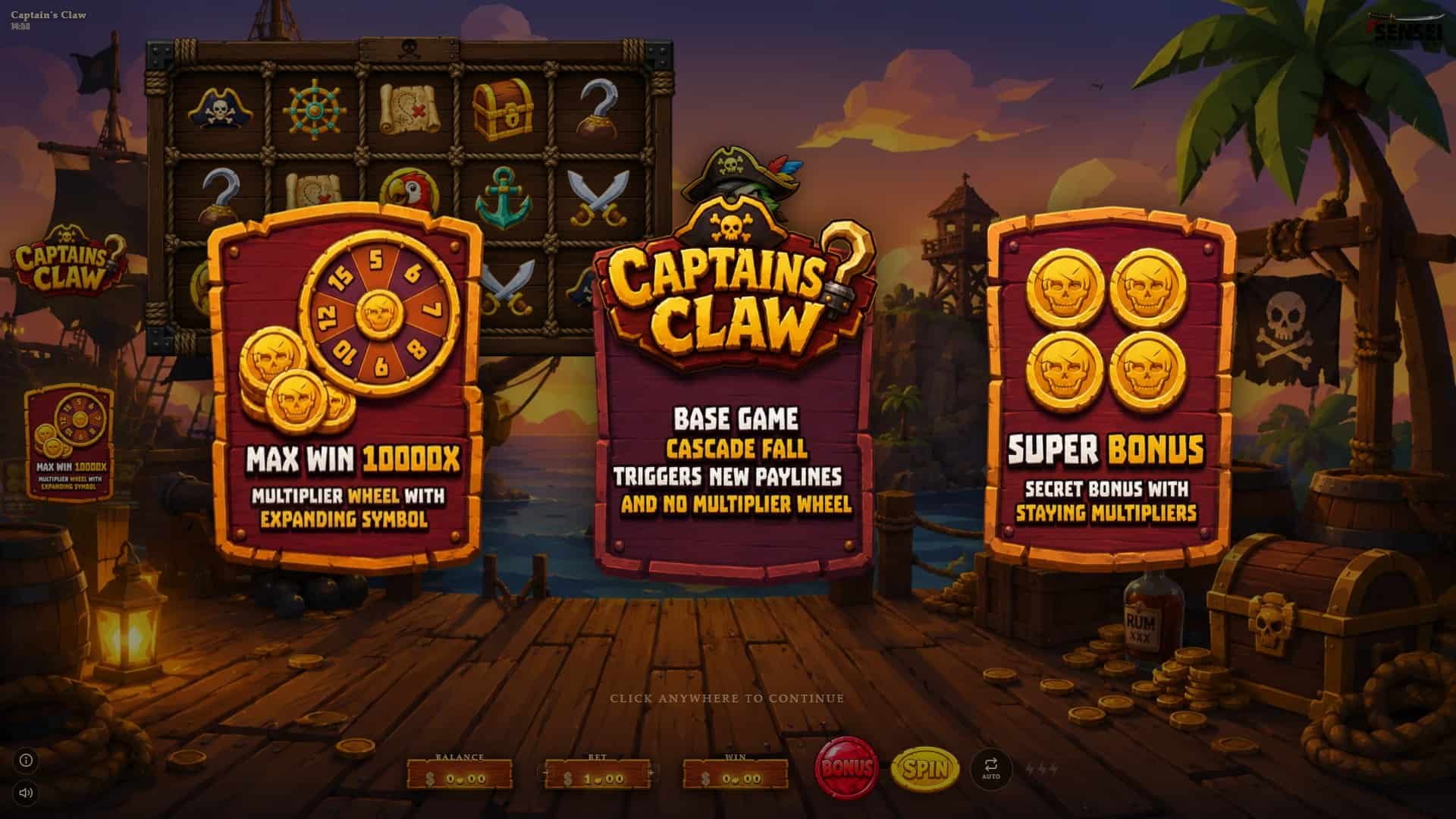 Captains Claw slot intro screen