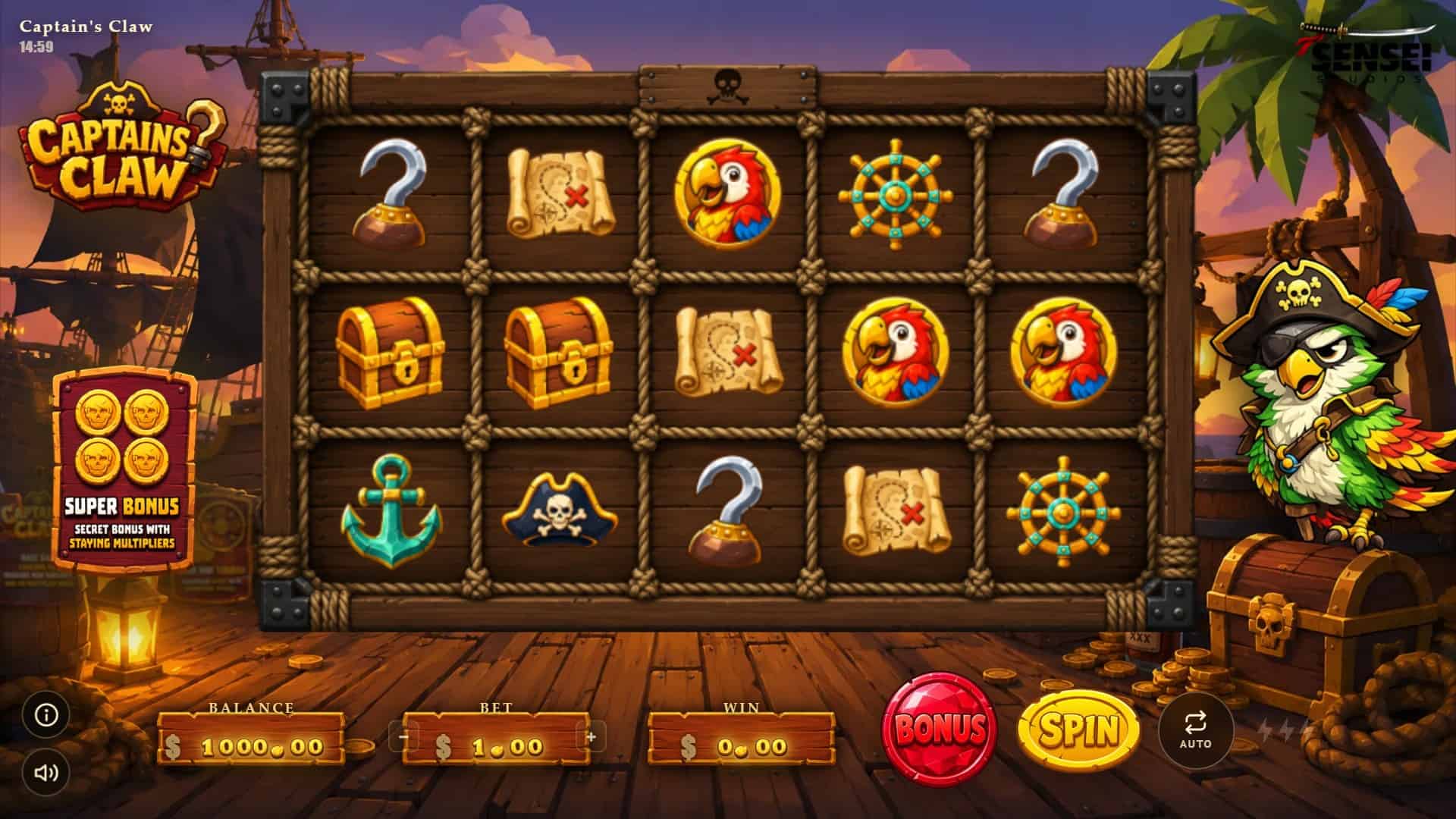 Captains Claw slot gameplay reels