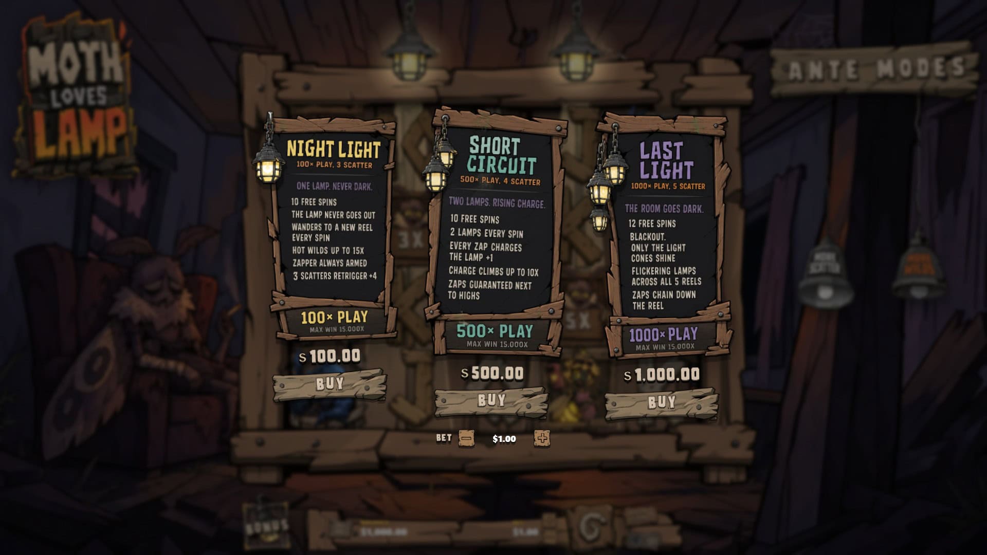 Moth Loves Lamp bonus buy menu
