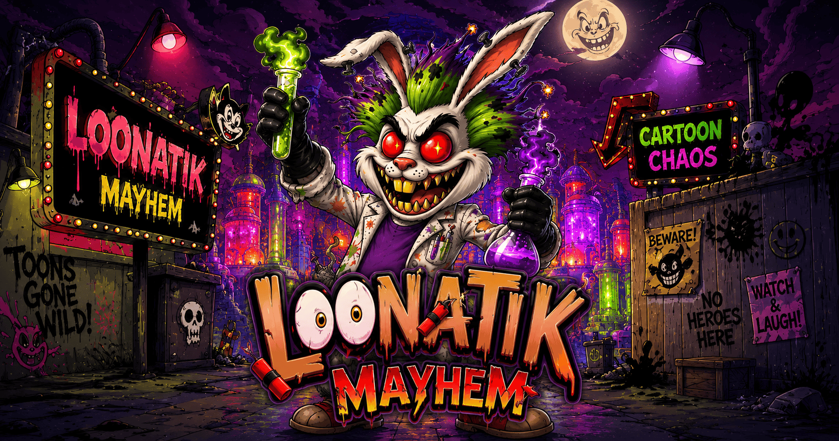 Loonatik Mayhem Slot Demo by Seven Days Gaming slot cover image