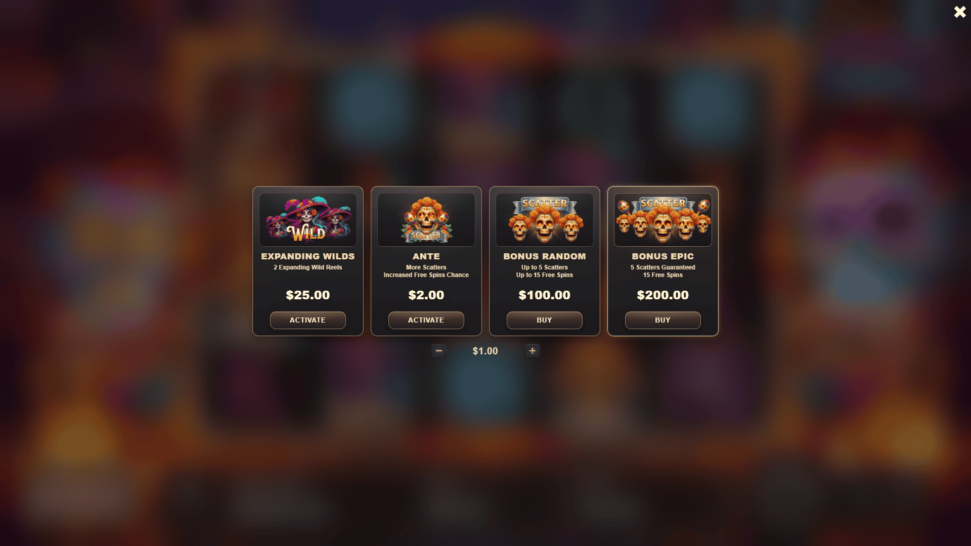 Dead Fiesta bonus buy menu