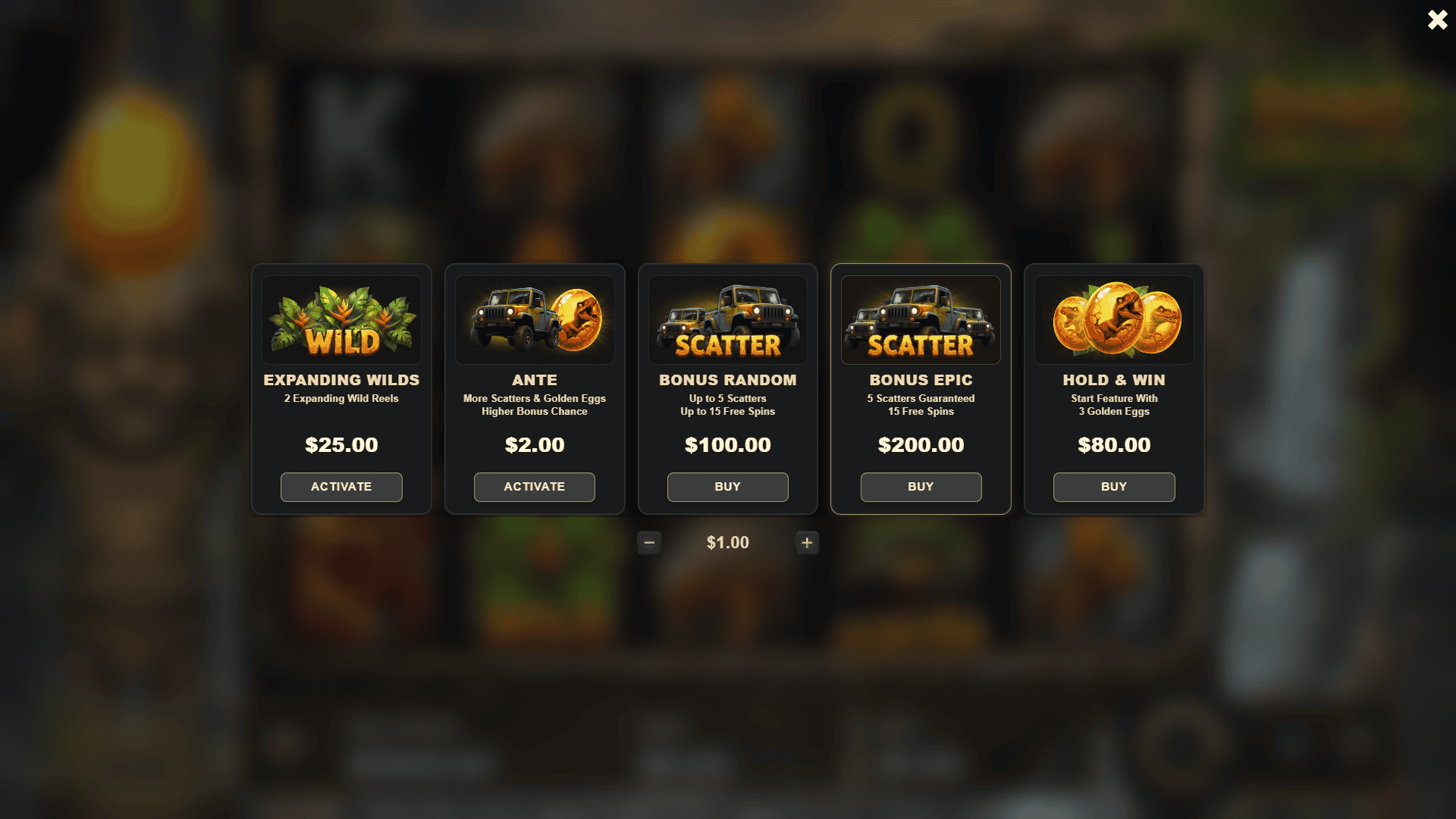 Dino Valley bonus buy menu