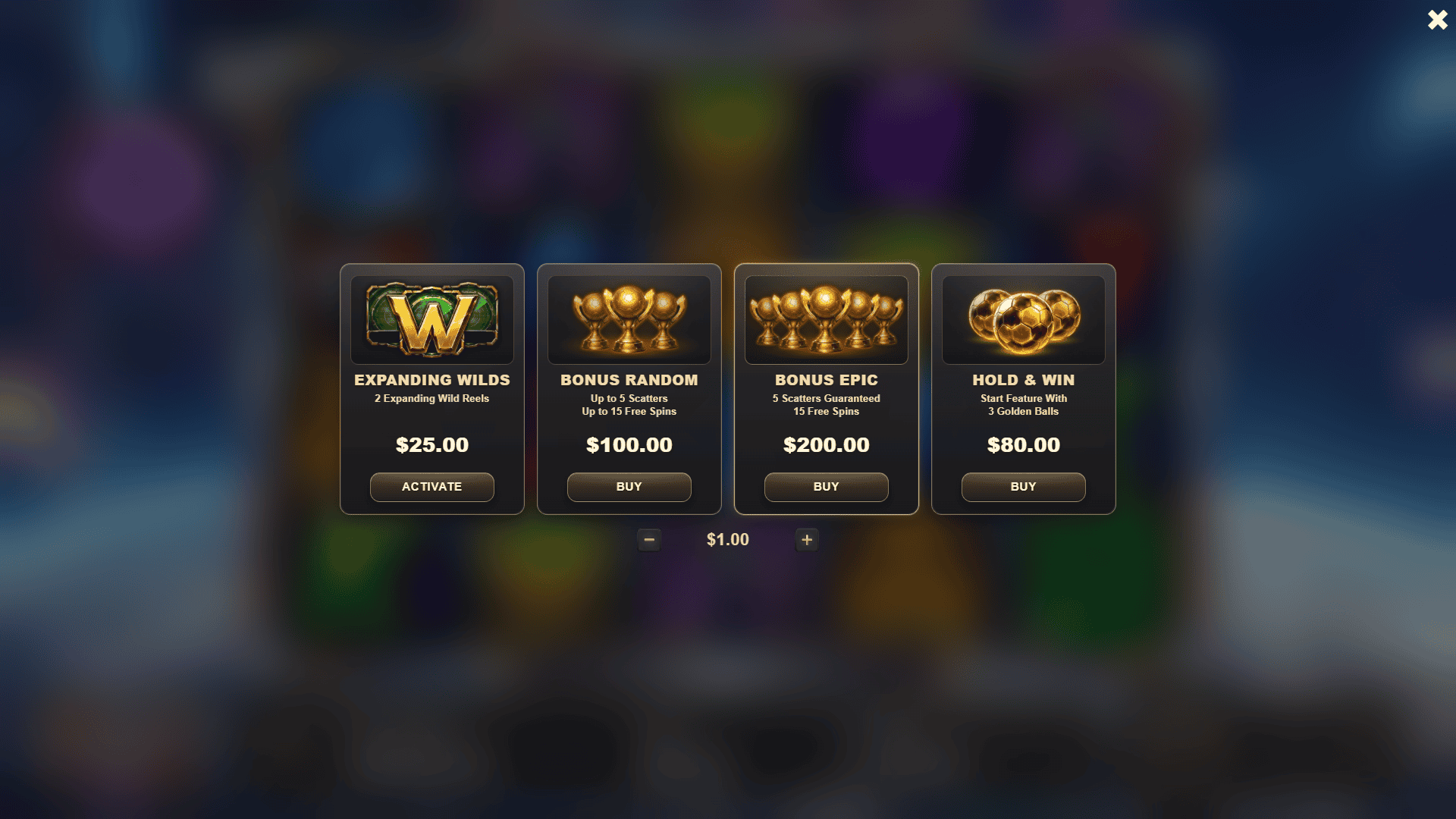 Galactic Cup bonus buy menu