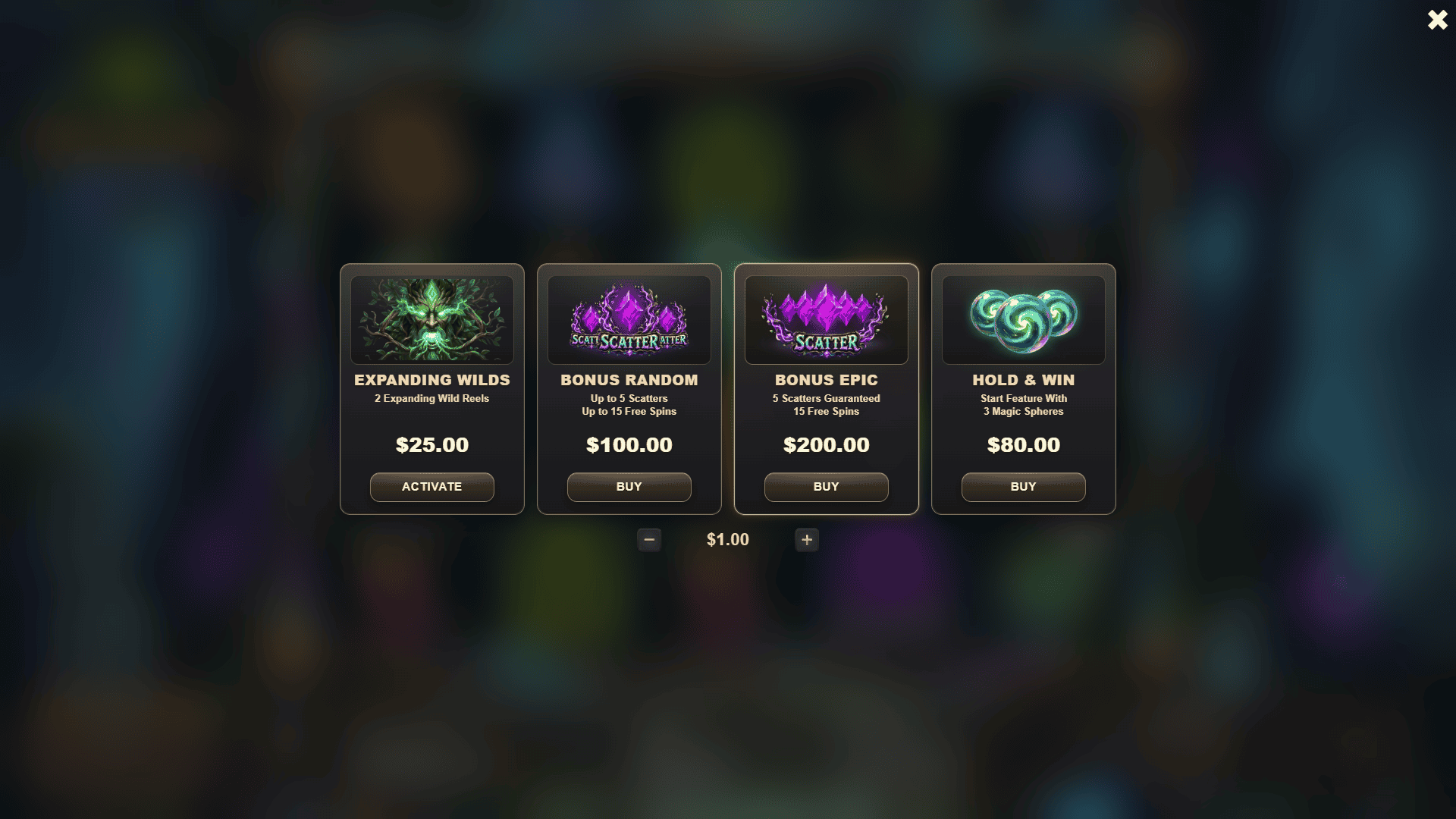 Wildwood Magic bonus buy menu