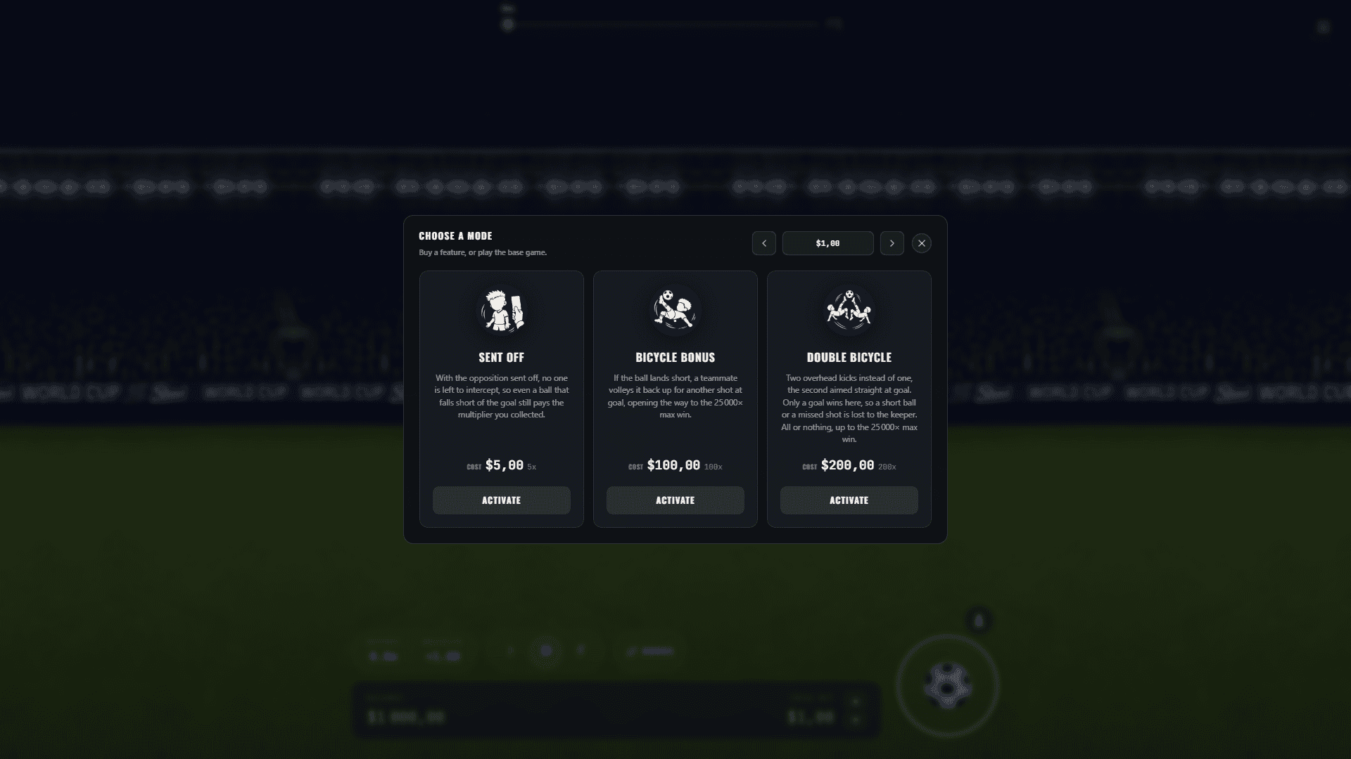 Free Kick bonus buy menu