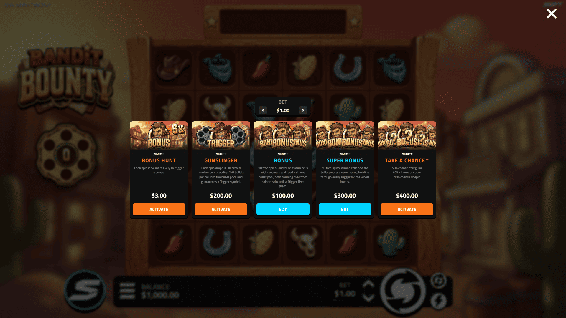 Bandit Bounty bonus buy menu