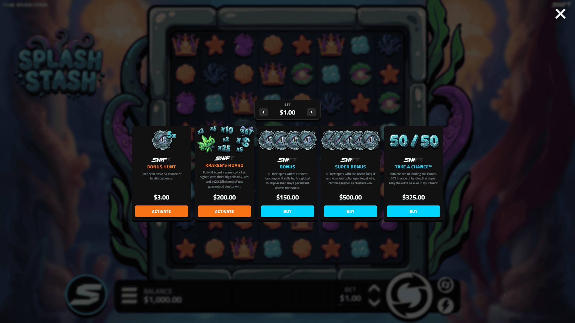 Splash Stash bonus buy menu