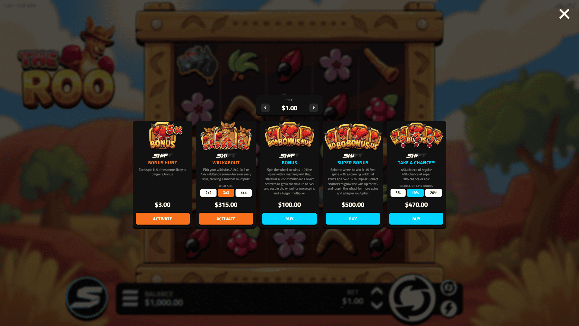The Roo bonus buy menu
