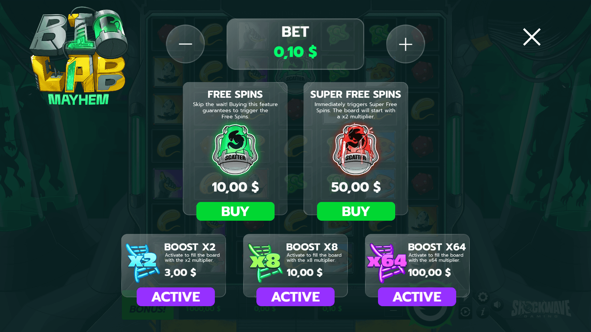 Biolab Mayhem bonus buy menu