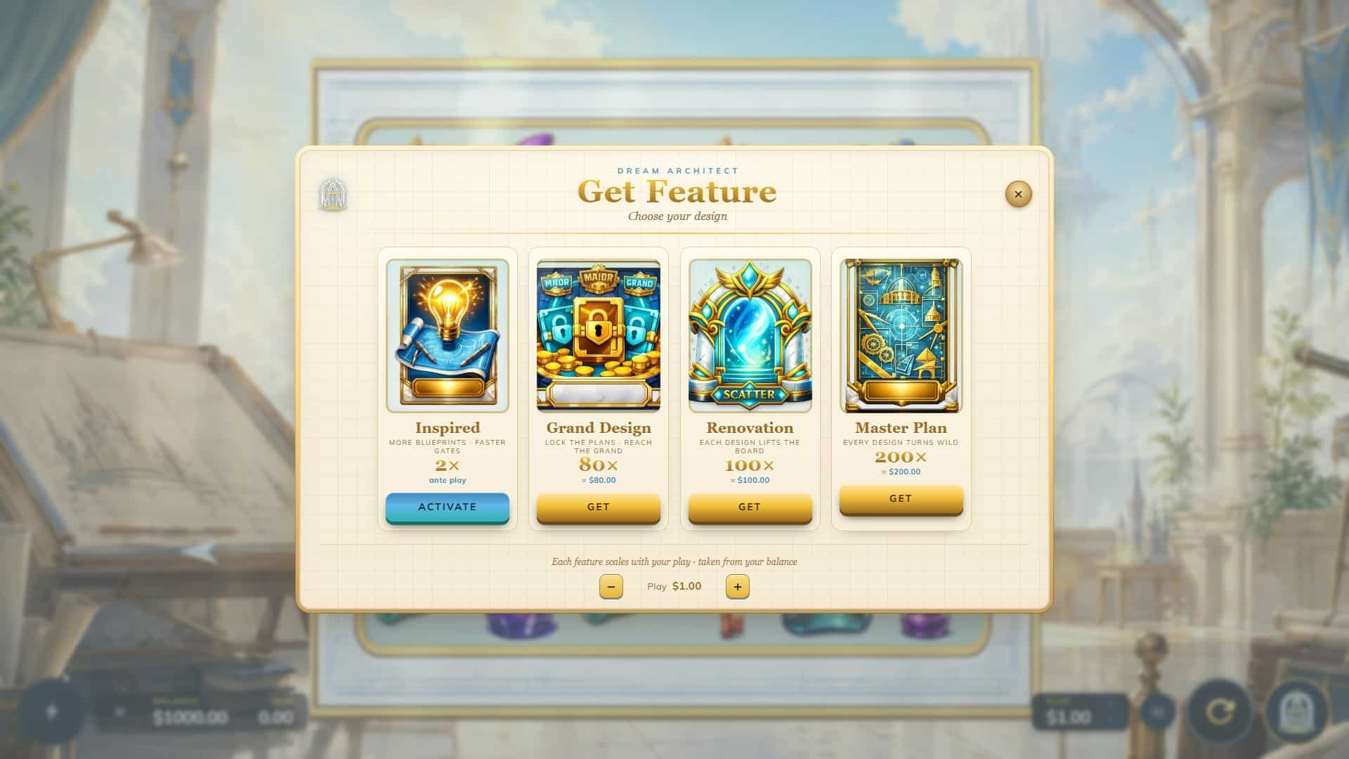 Dream Architect bonus buy menu
