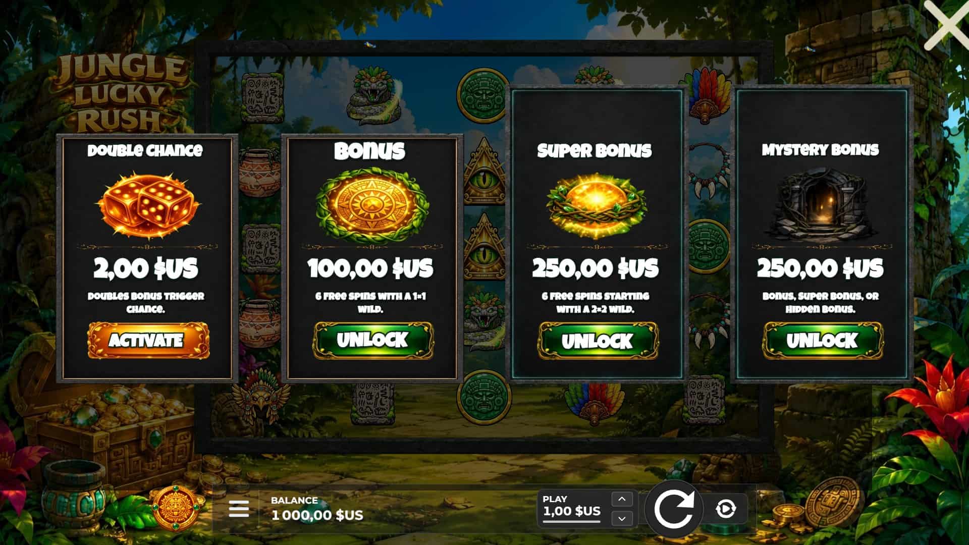 Jungle Lucky Rush bonus buy menu