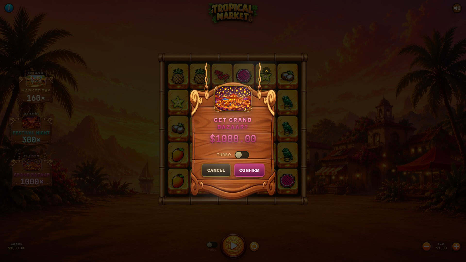 Tropical Market bonus buy menu