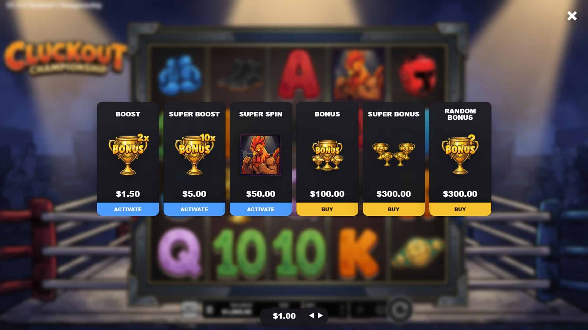Cluckout Championship bonus buy menu