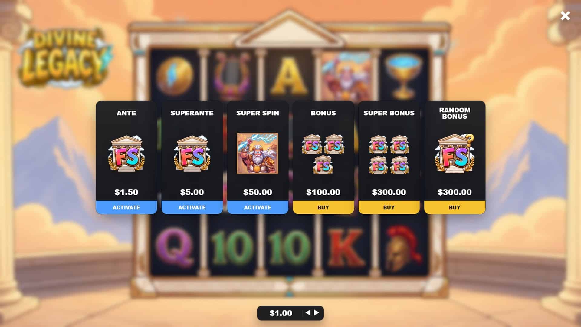 Divine Legacy bonus buy menu