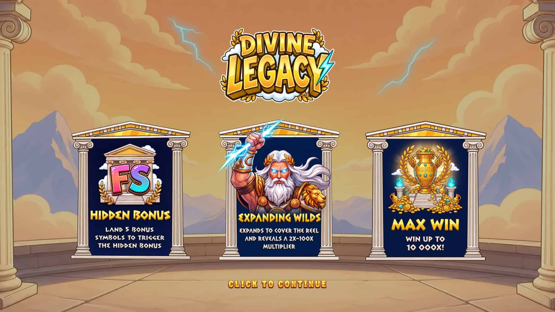 Divine Legacy slot intro screen