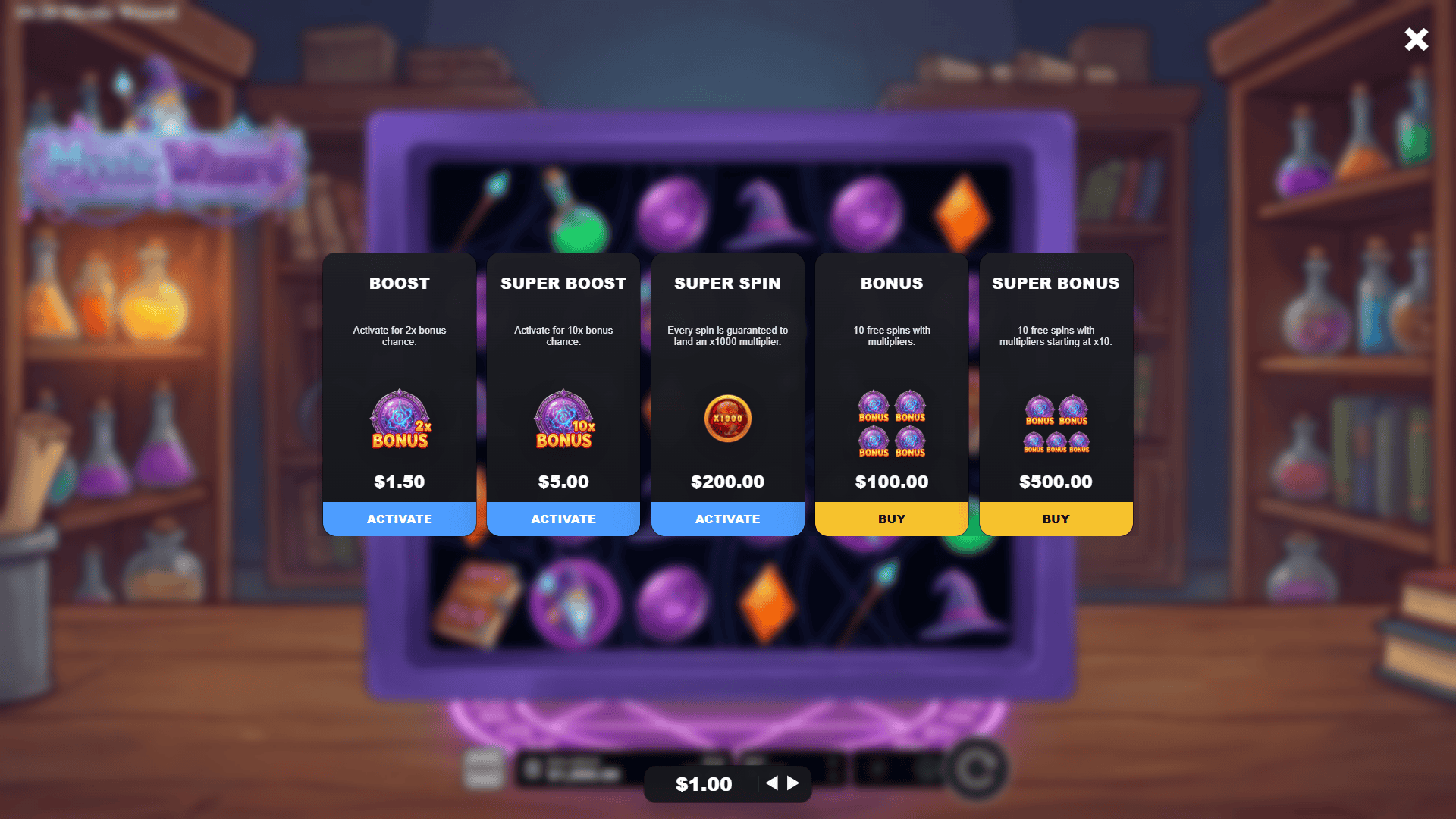 Mystic Wizard bonus buy menu