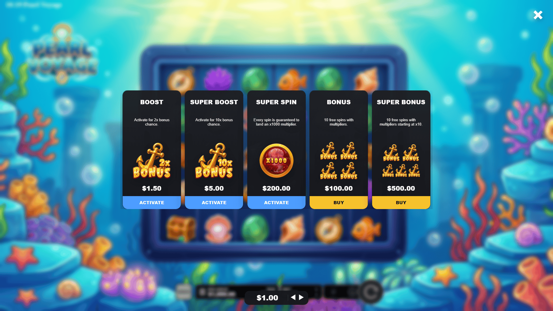 Pearl Voyage bonus buy menu