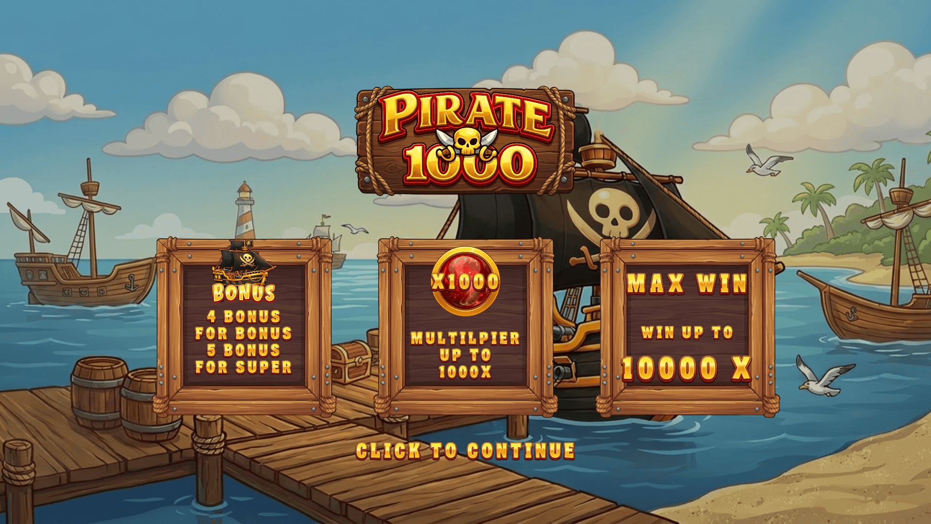 Pirate 1000 slot intro screen