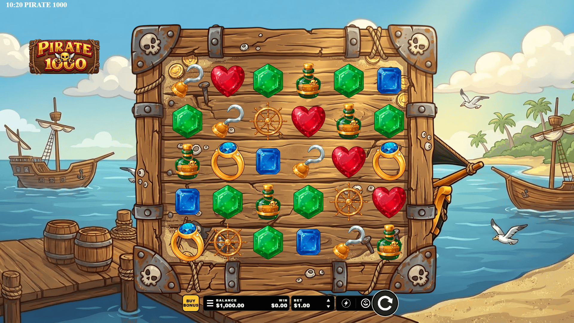 Pirate 1000 slot gameplay reels