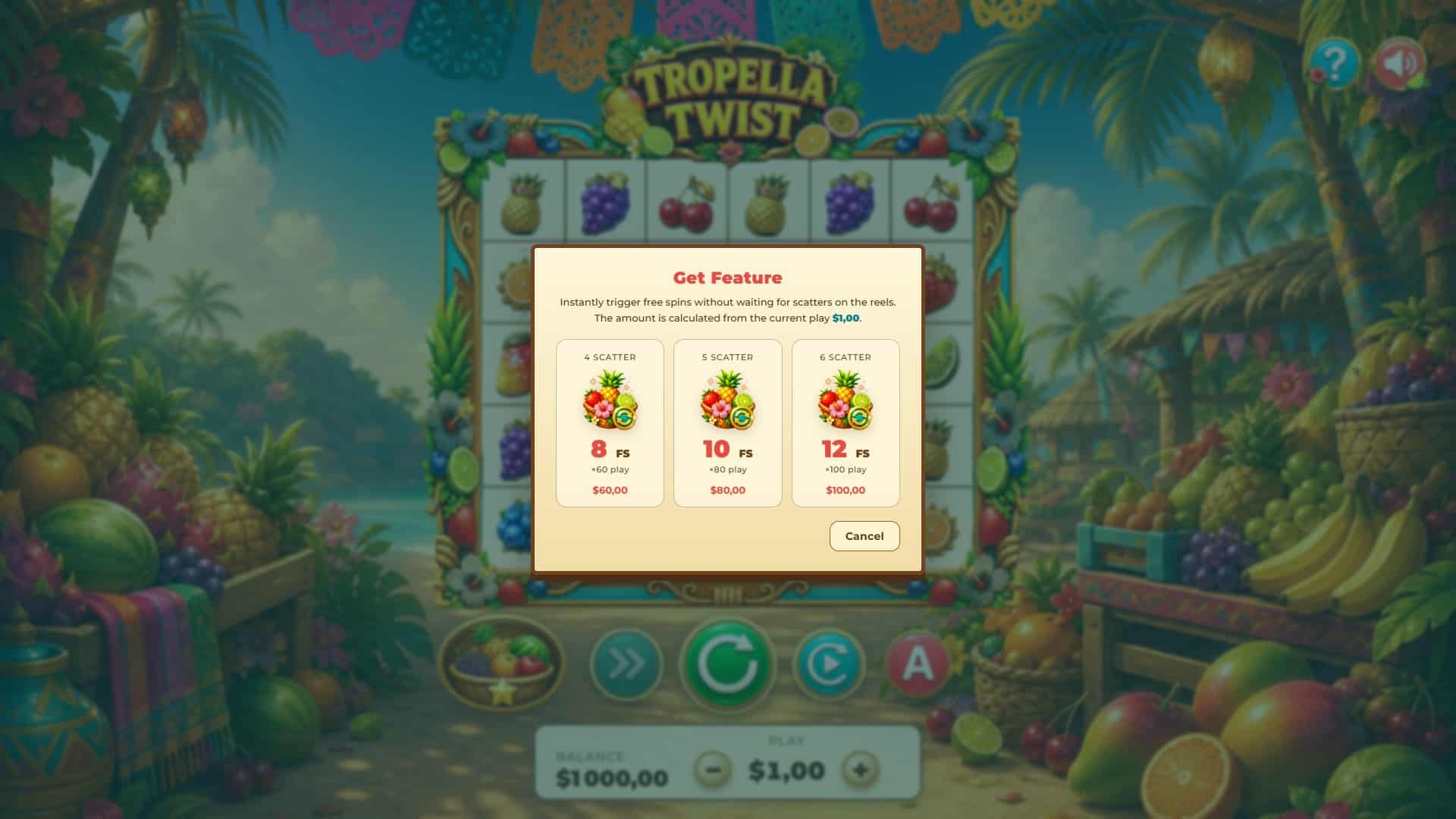 Tropella Twist bonus buy menu