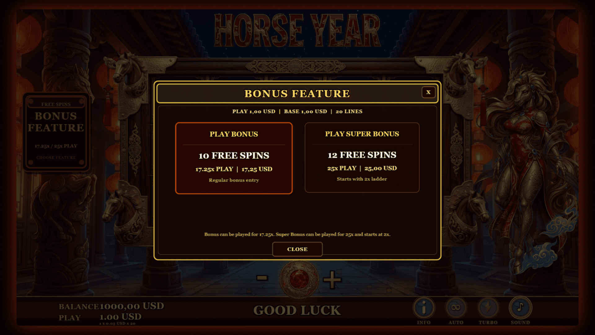 Horse Year bonus buy menu