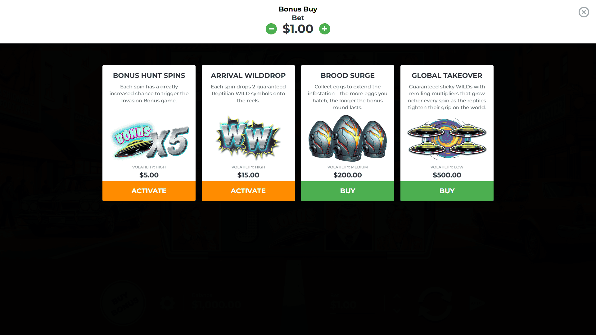 Obey The Reptillians bonus buy menu