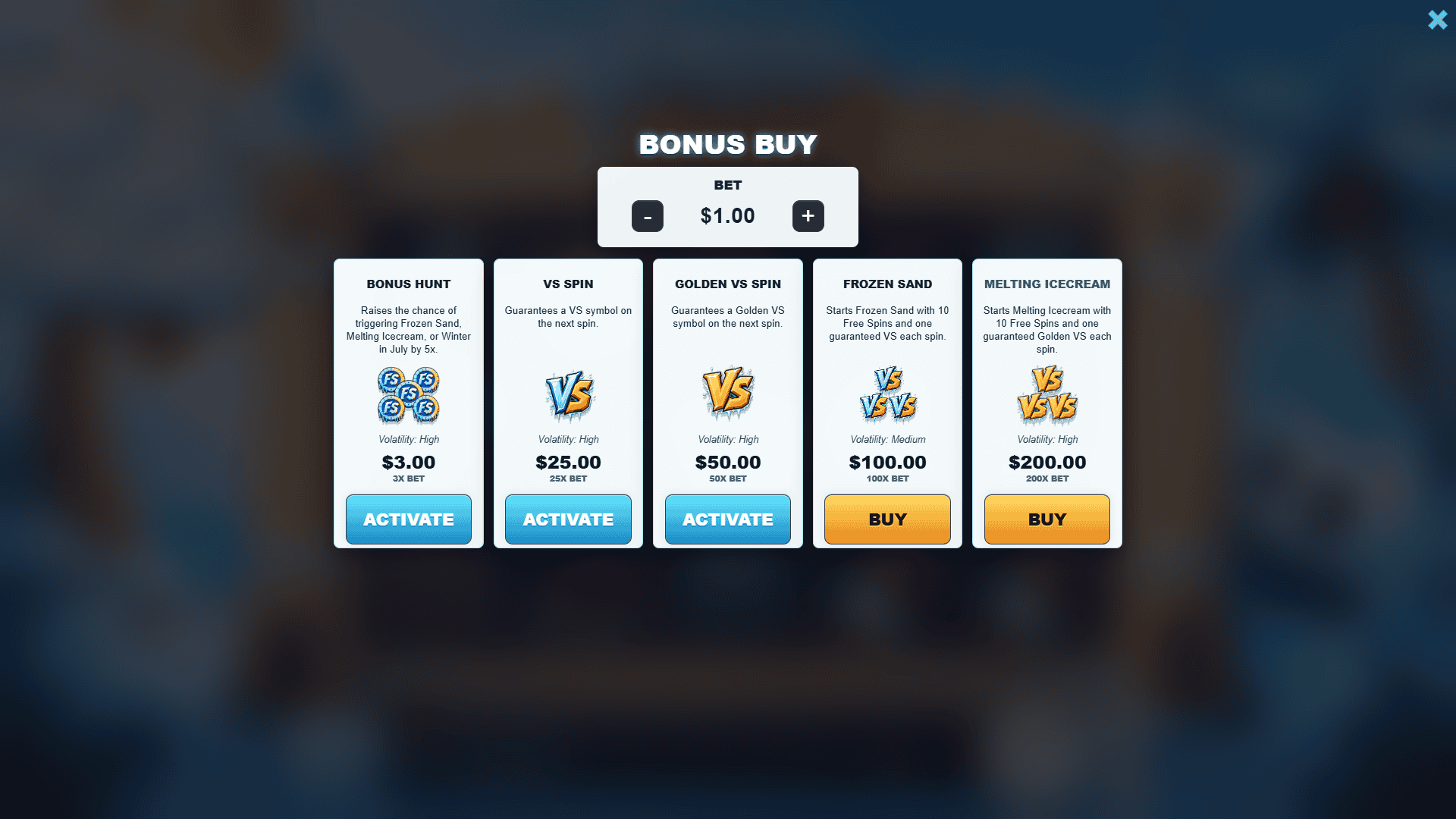Frozo and Bozo bonus buy menu