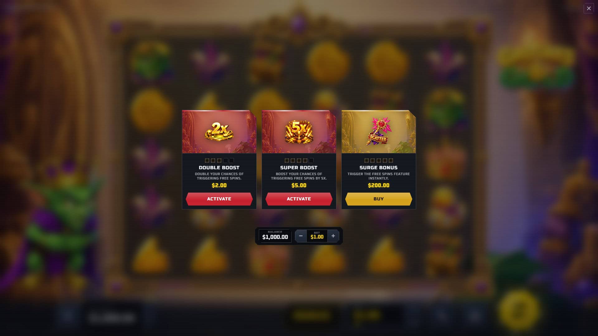 Giggles and Gold bonus buy menu