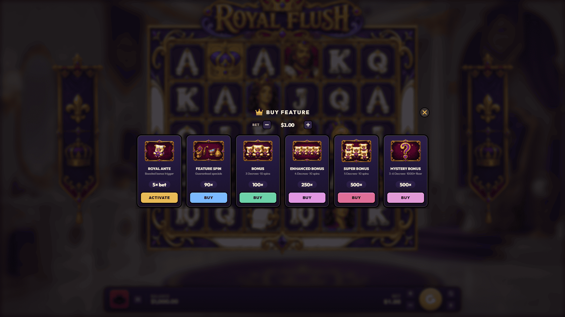 Royal Flush bonus buy menu