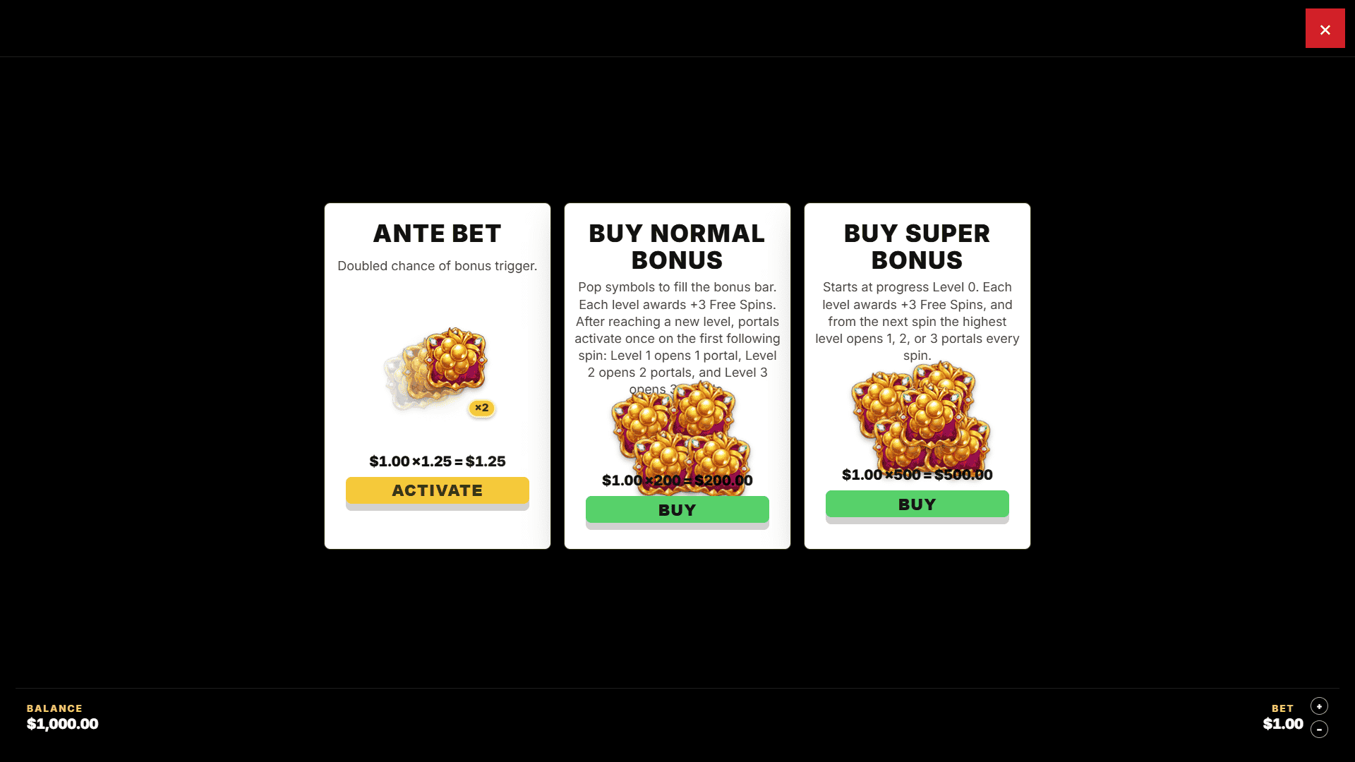Fruit Portal bonus buy menu