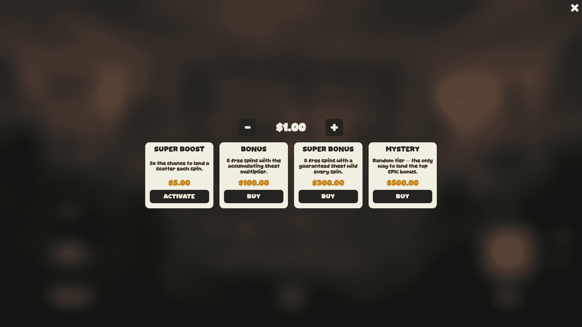 Skull Island bonus buy menu