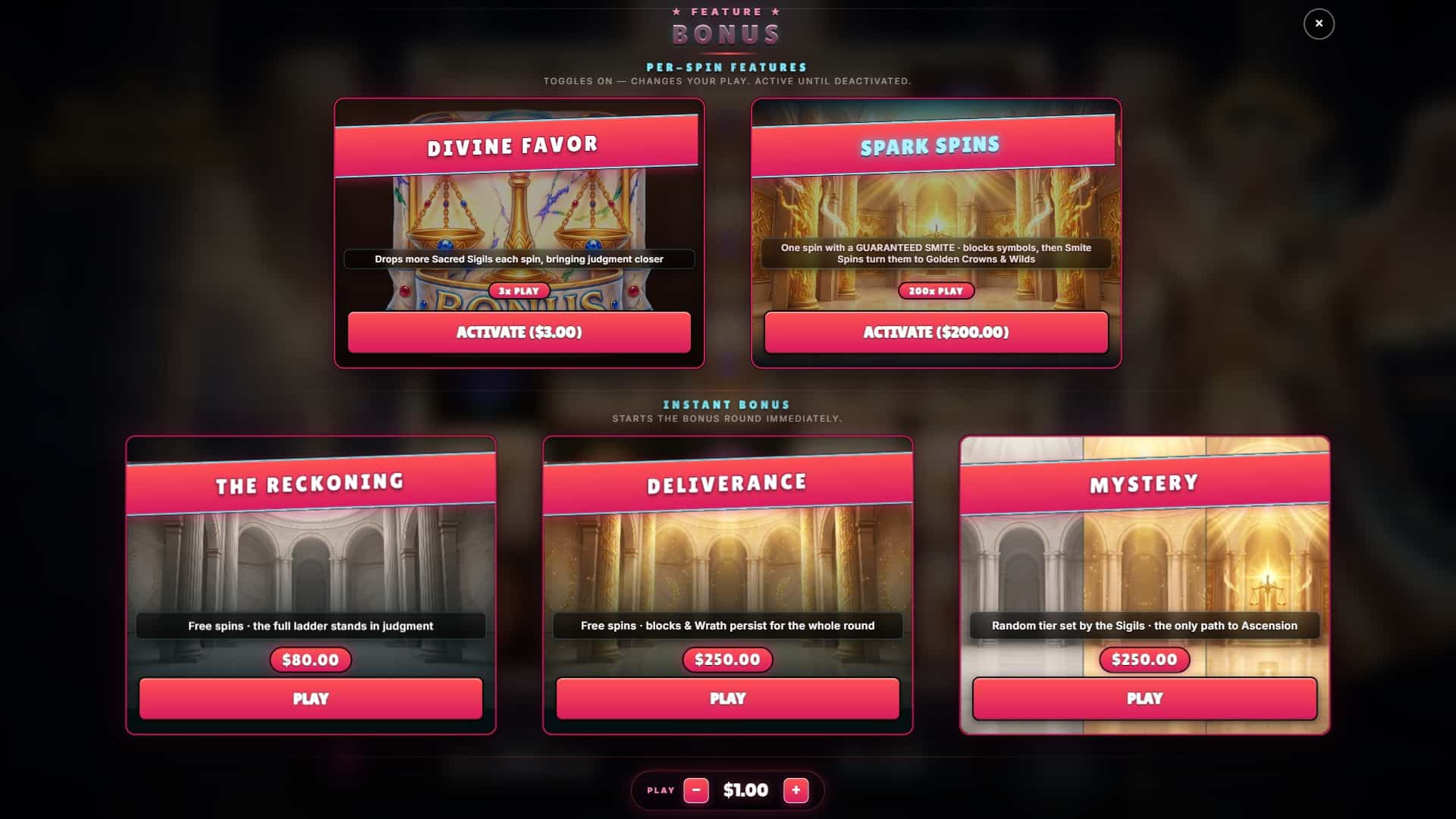 Divine Judgment bonus buy menu