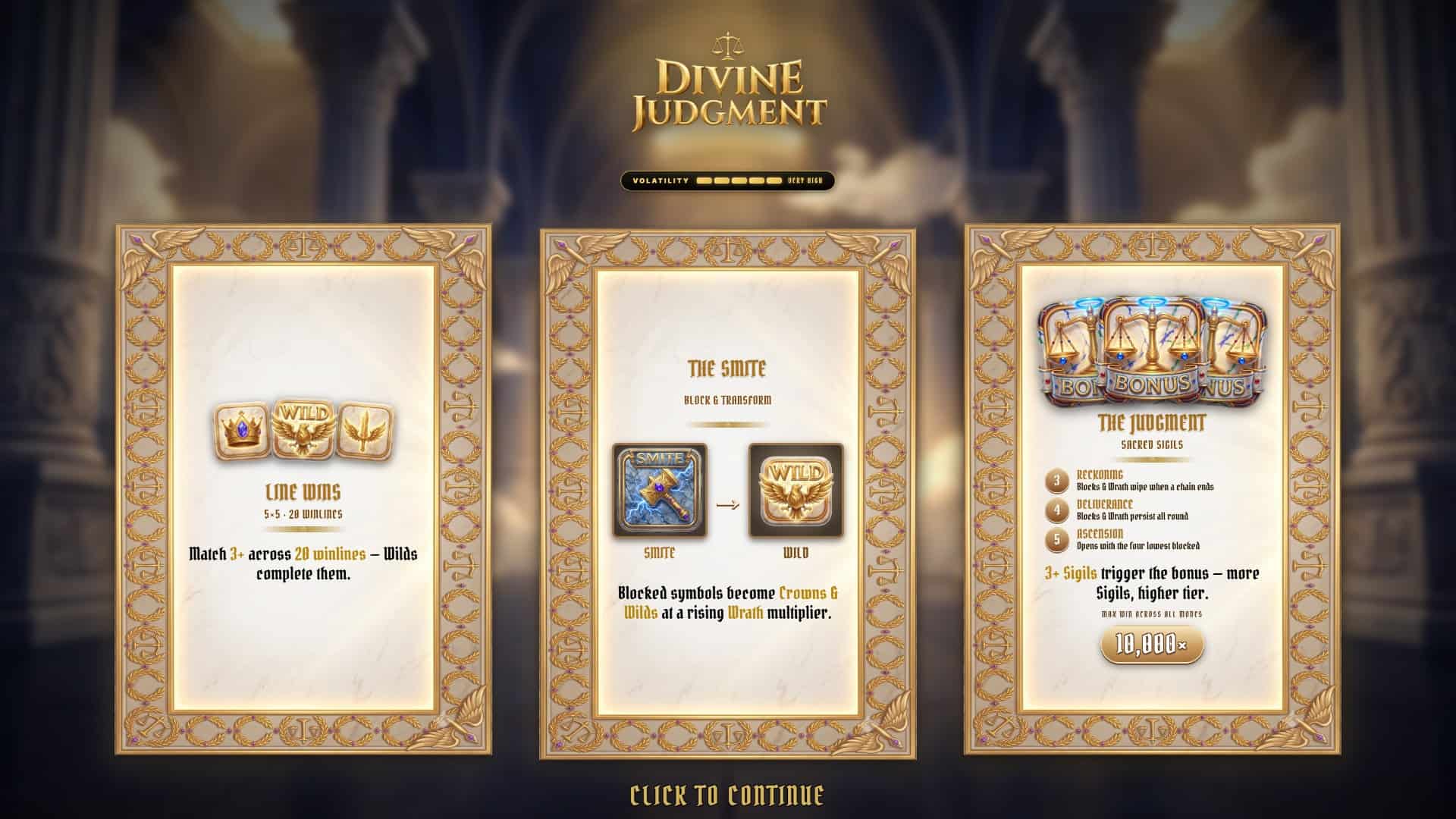 Divine Judgment slot intro screen