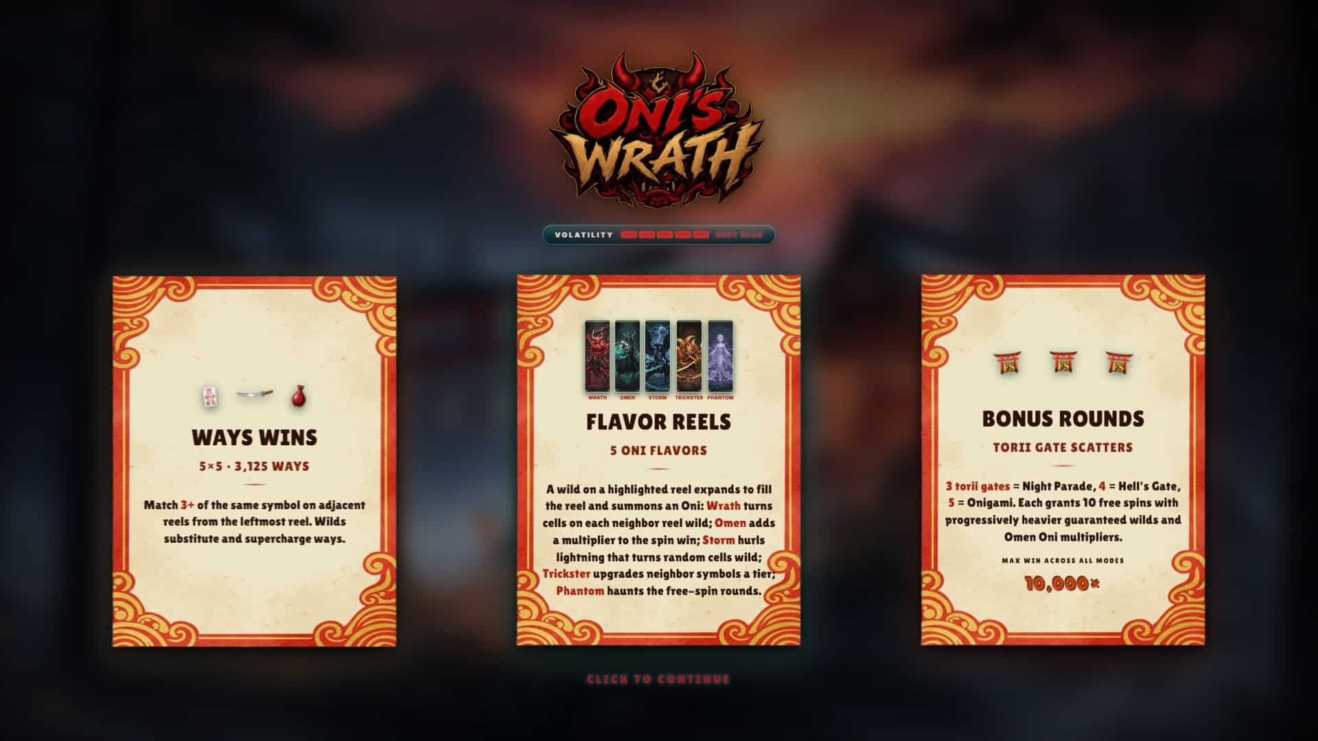 Onis Wrath slot intro screen