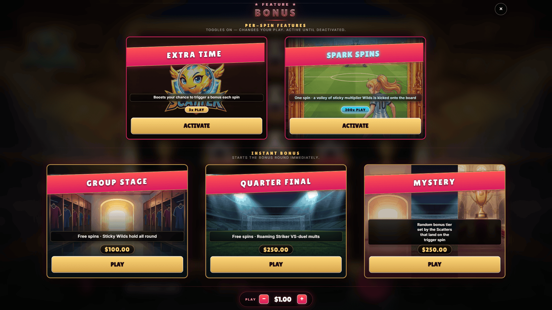Pitch Queen bonus buy menu