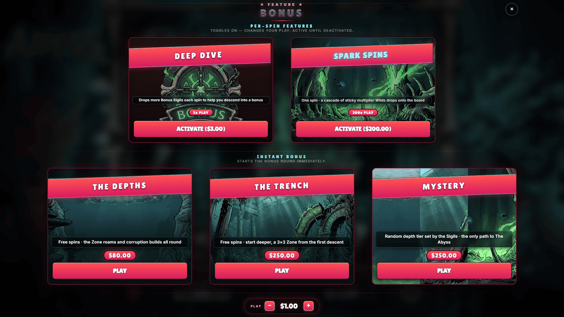 The Abyss bonus buy menu