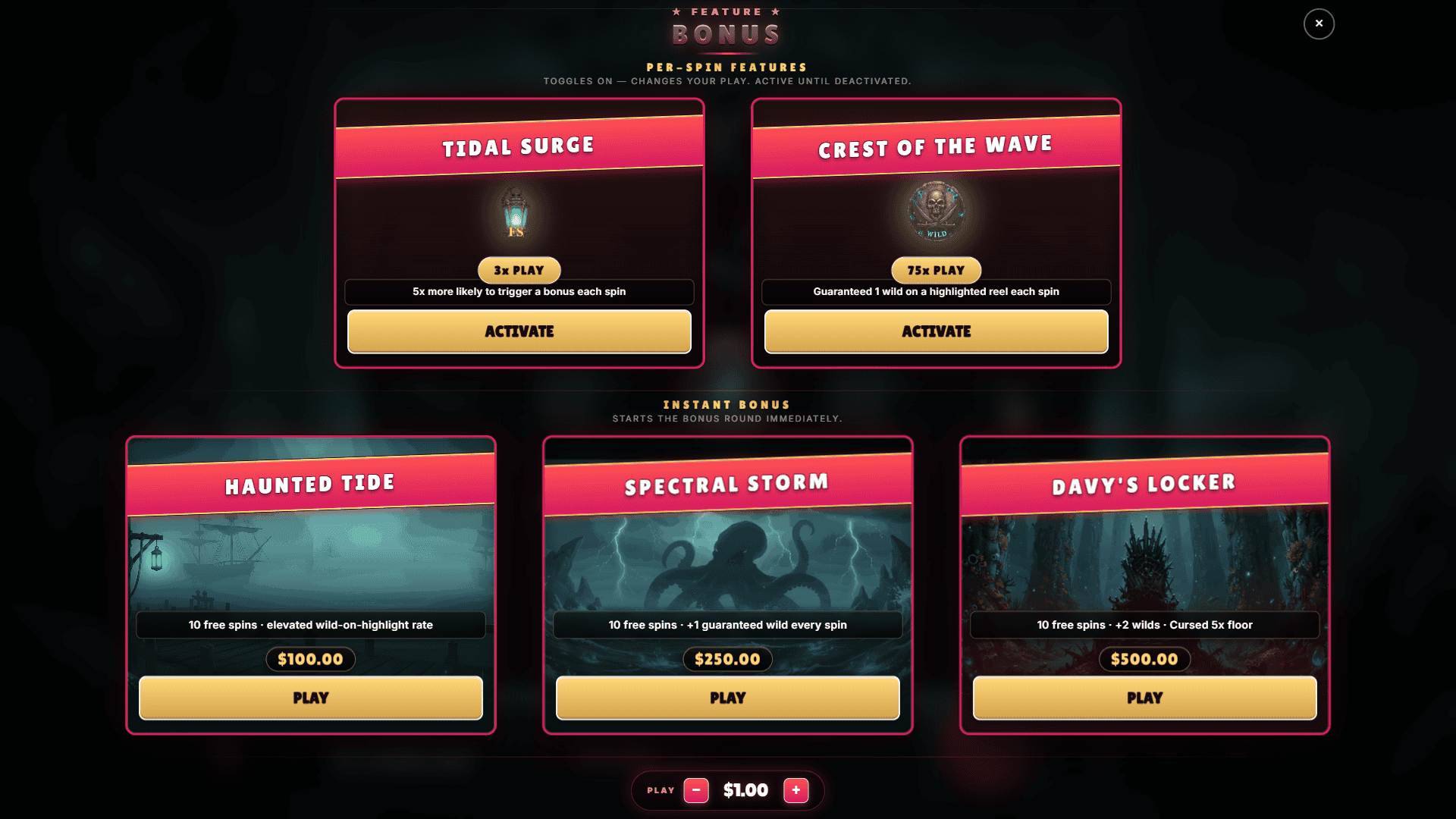 Tidebound bonus buy menu