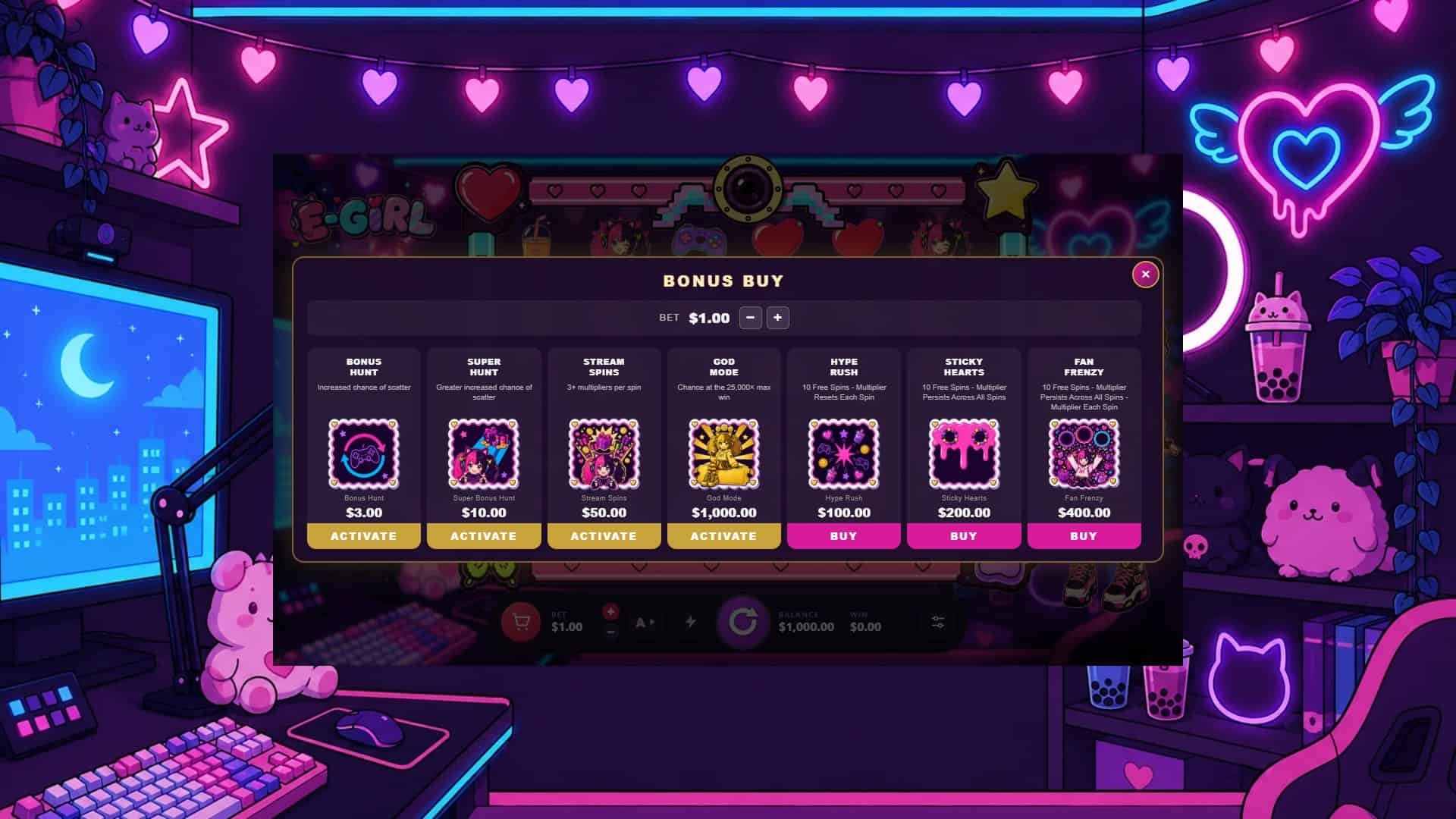 E-Girl bonus buy menu