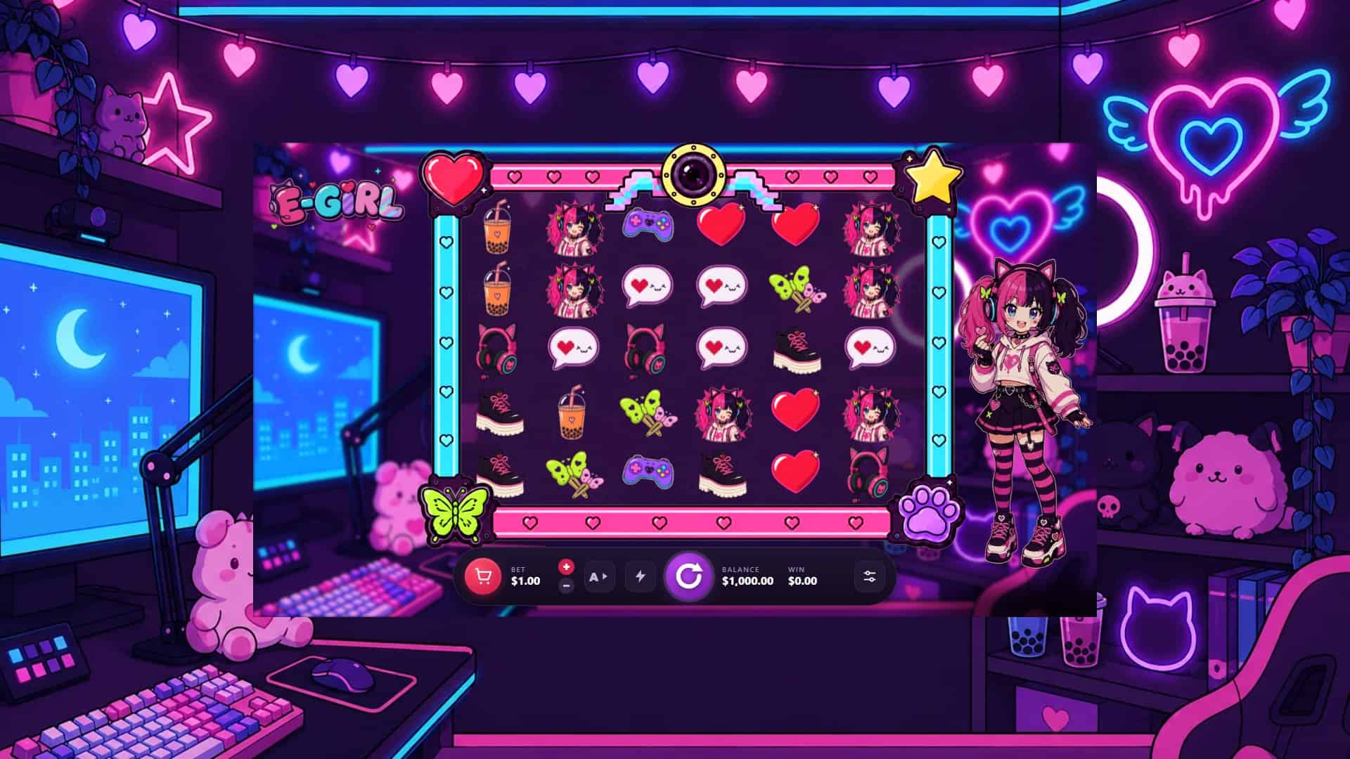E-Girl slot gameplay reels