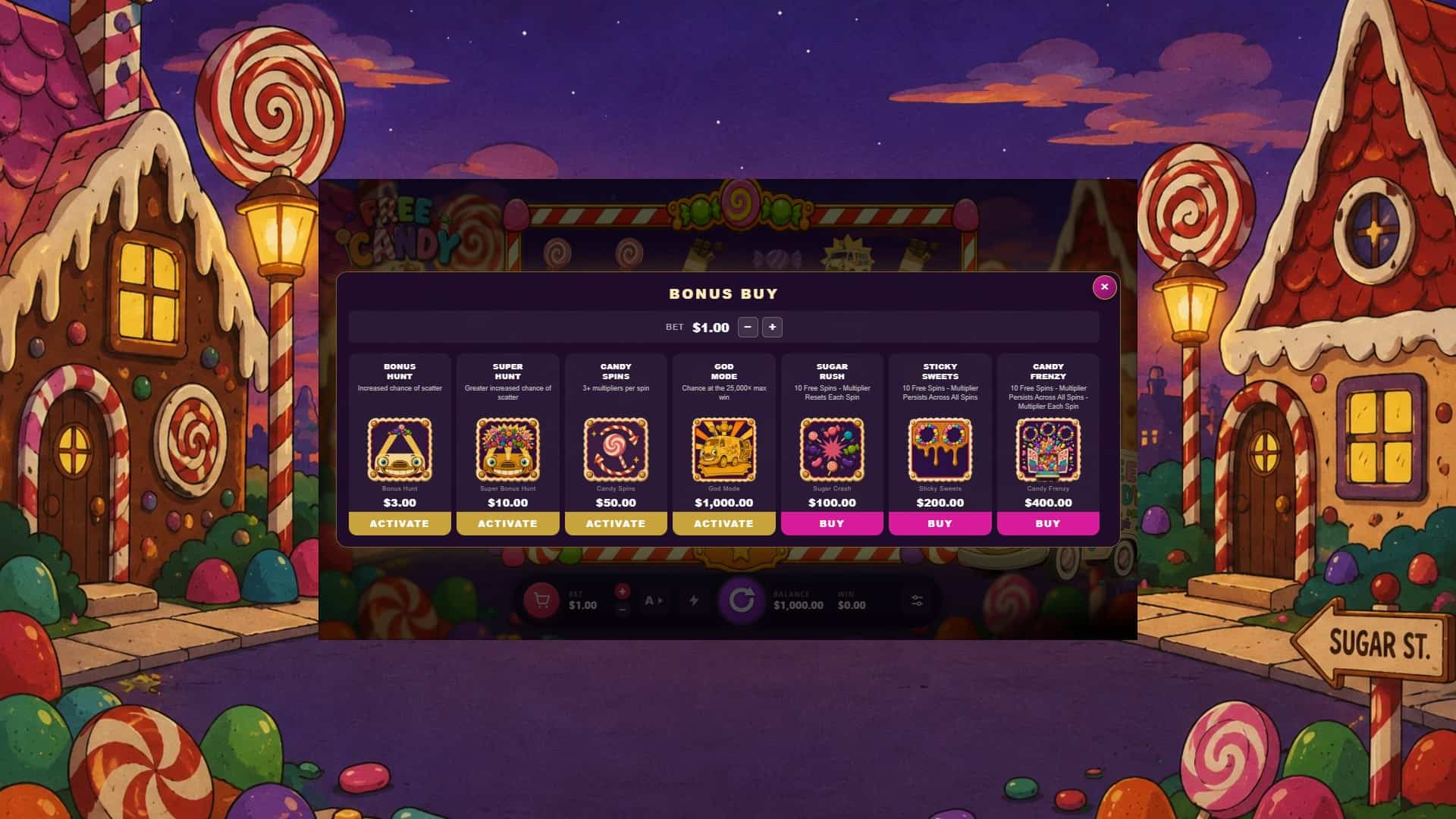 Free Candy bonus buy menu