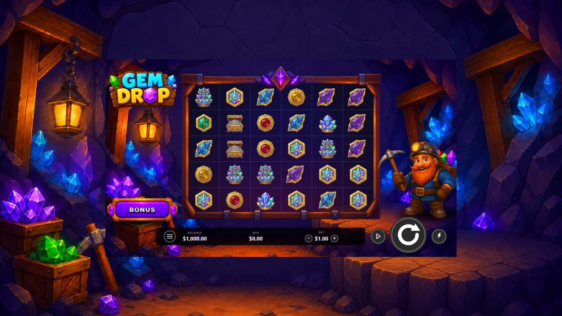 Gem Drop slot gameplay reels
