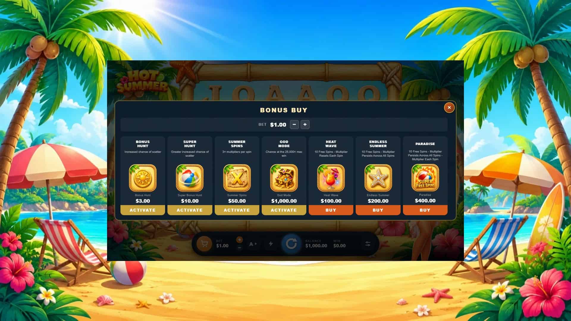 Hot Summer bonus buy menu