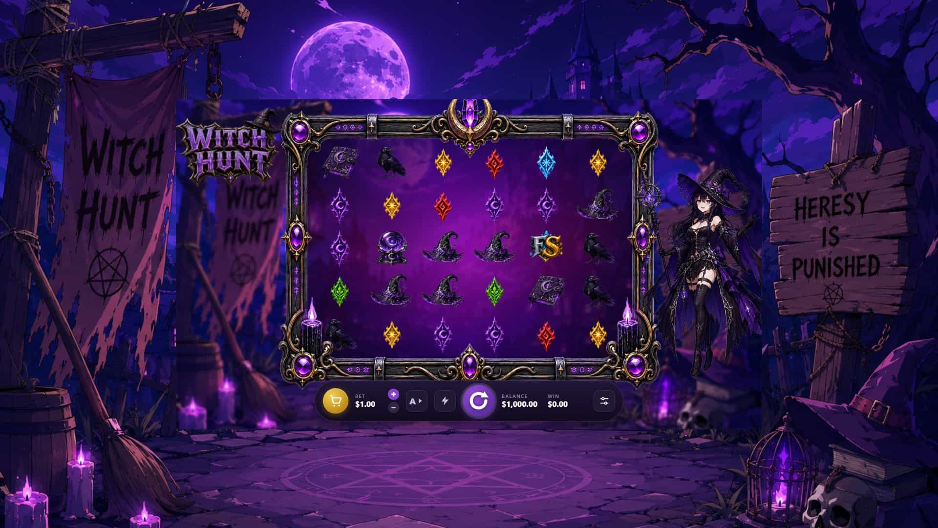 Witch Hunt slot gameplay reels