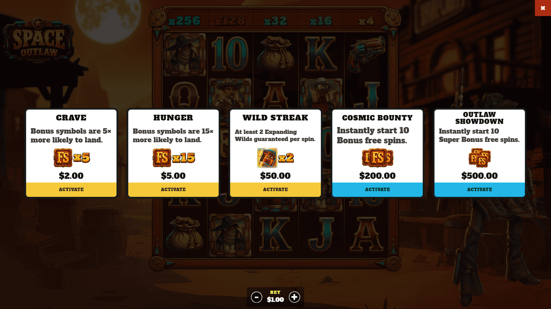 Space Outlaw bonus buy menu