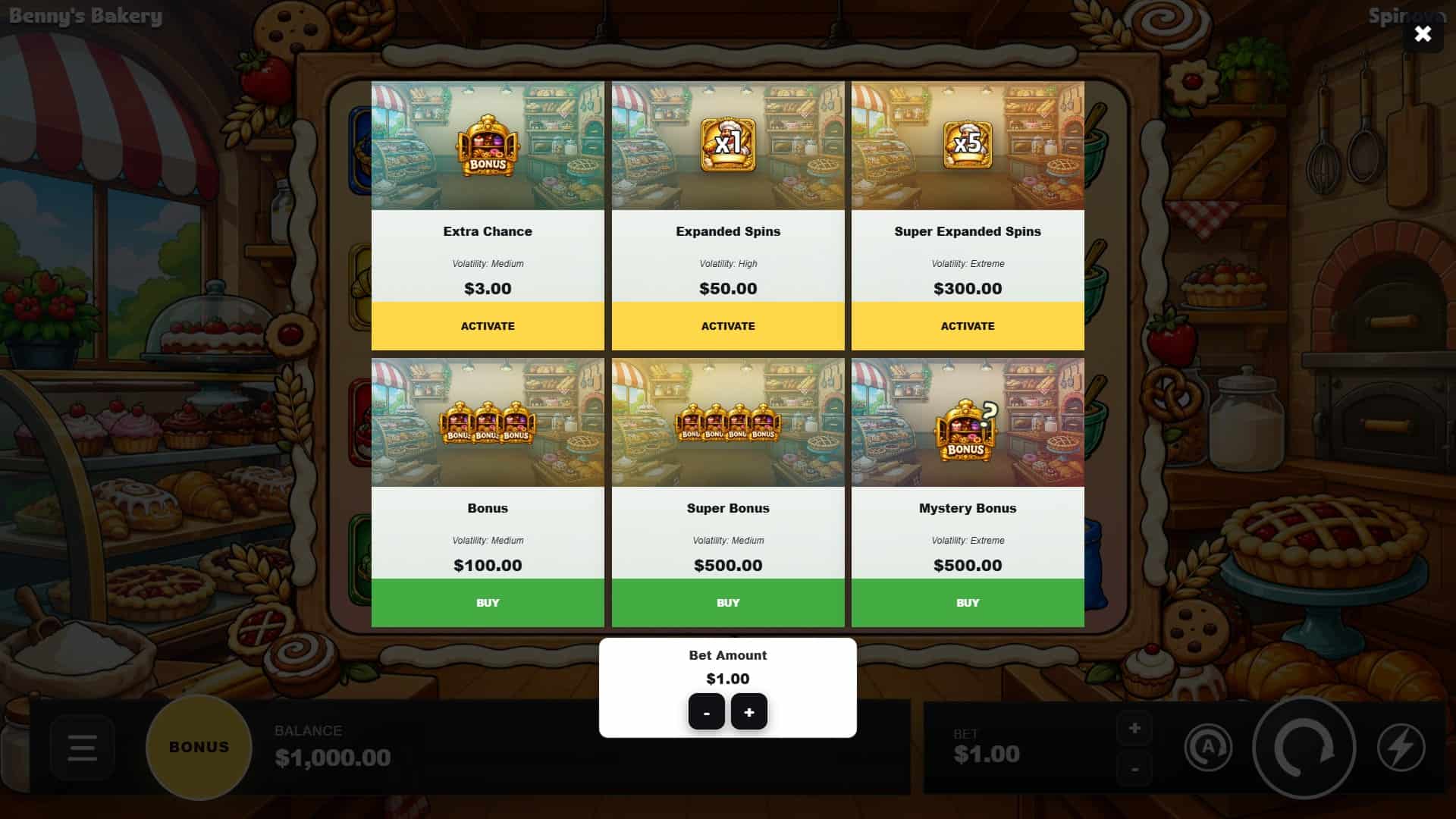 Benny's Bakery bonus buy menu