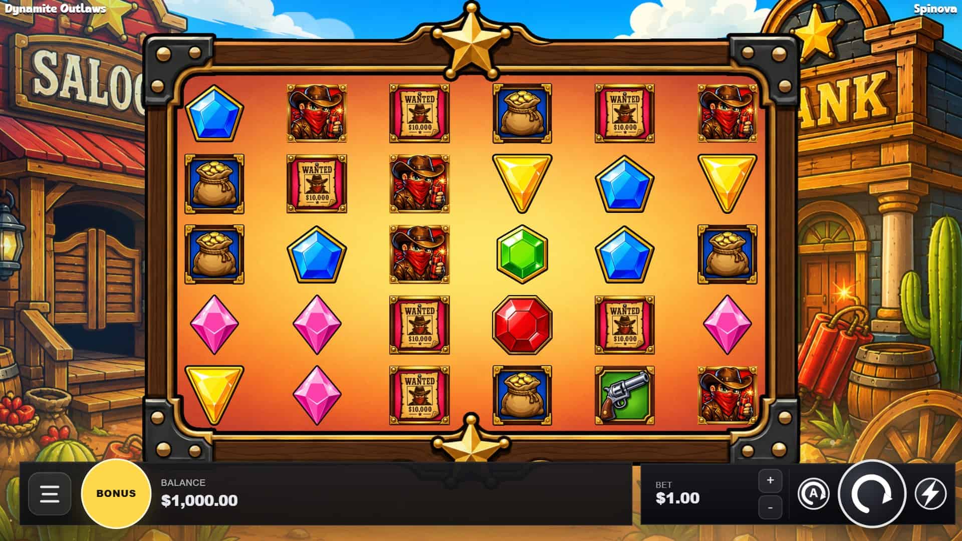 Dynamite Outlaw slot gameplay reels