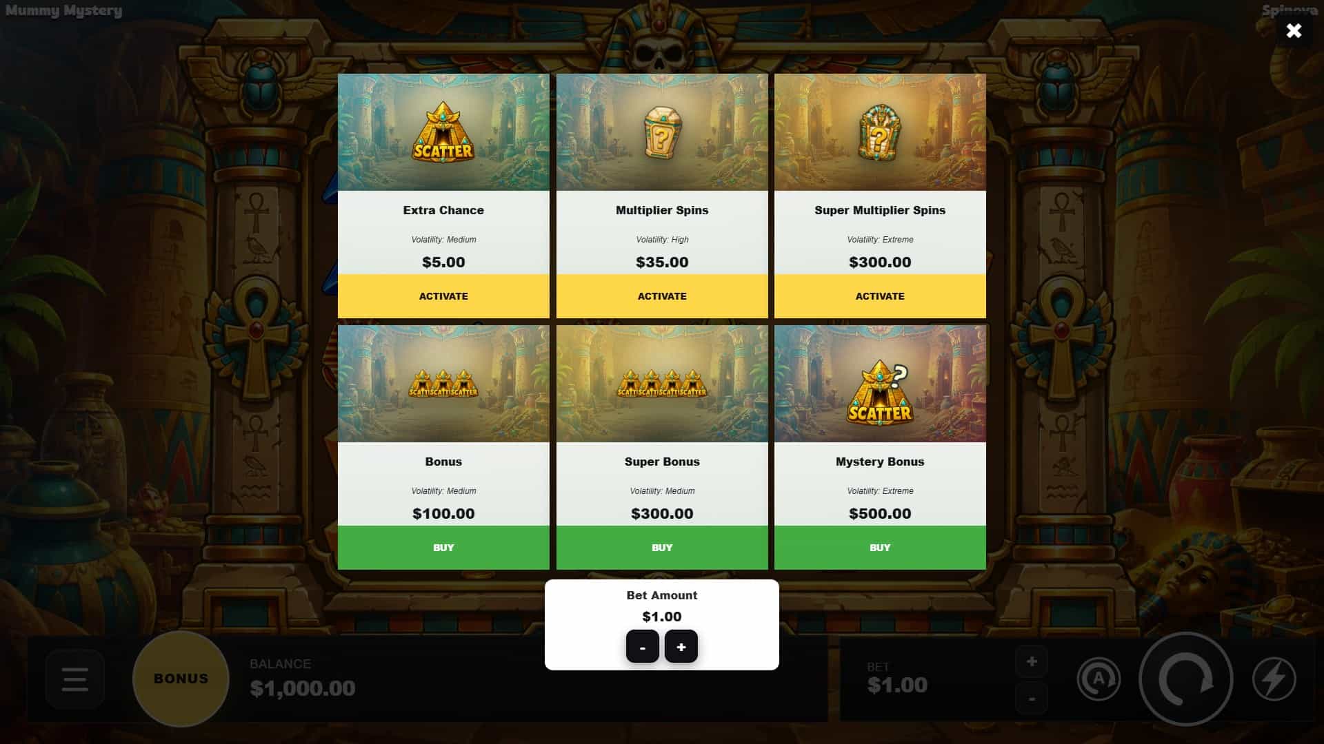 Mummy Mystery bonus buy menu