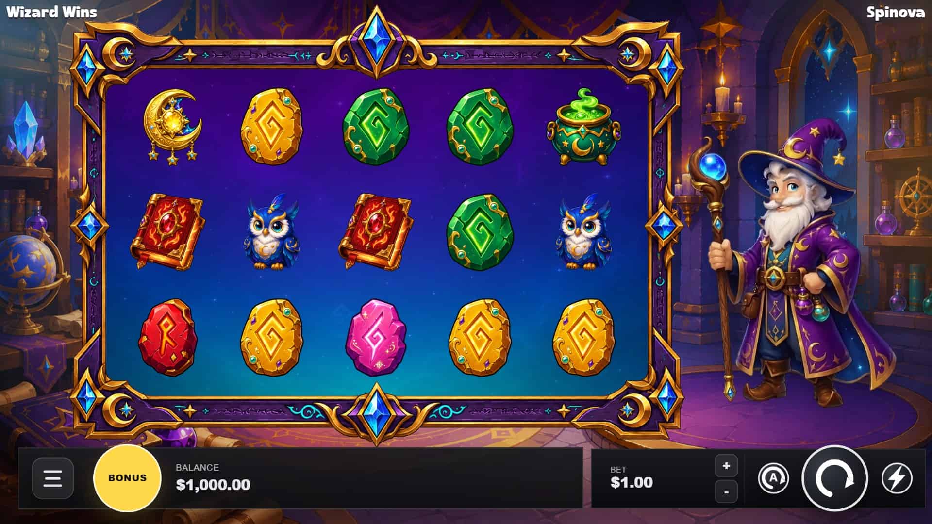 Wizard Wins slot gameplay reels